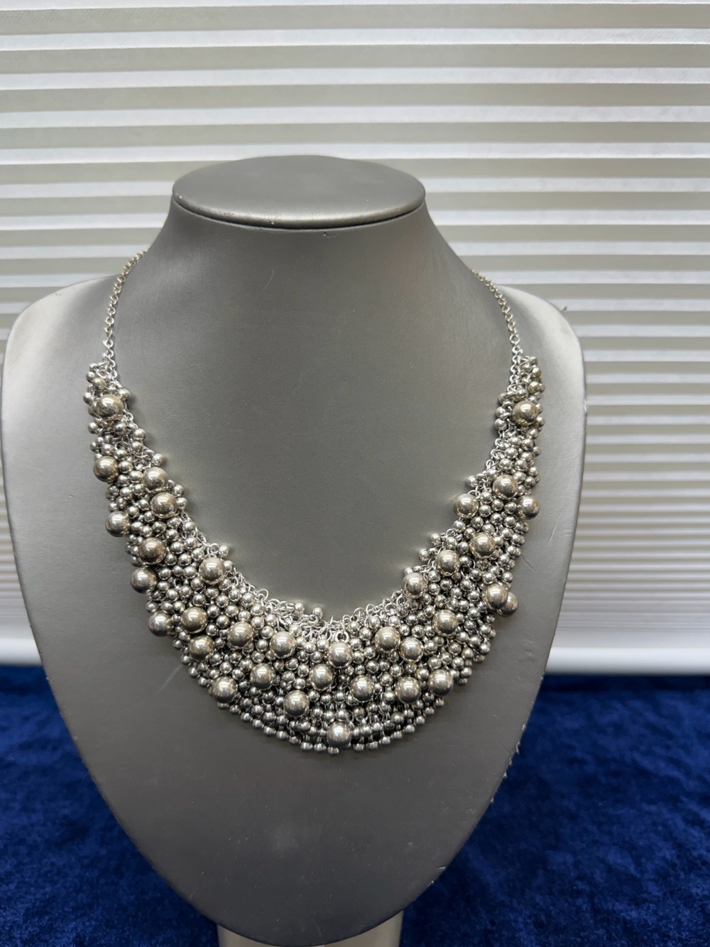 Silver Toned Statement Cluster Beads Necklace